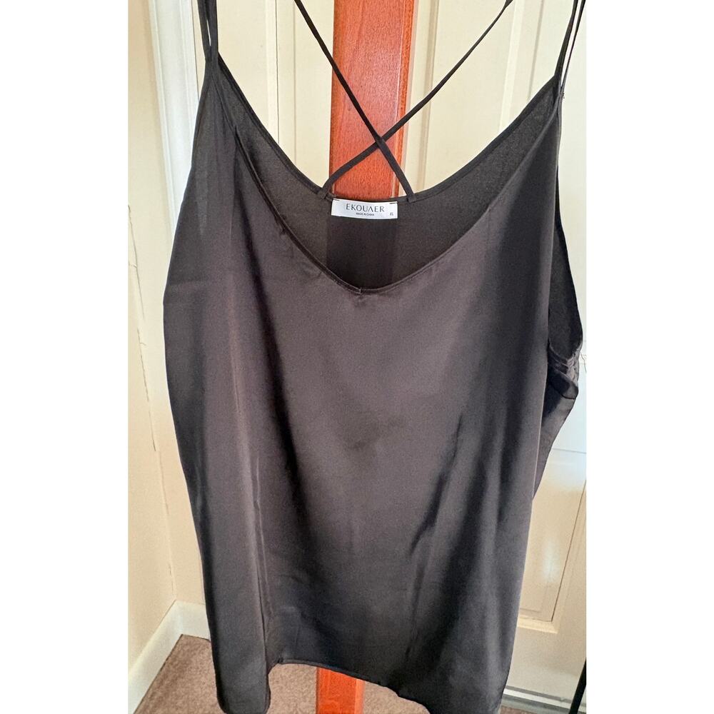 Black Ekouaer Silky Satin Cami Lounge Top XL